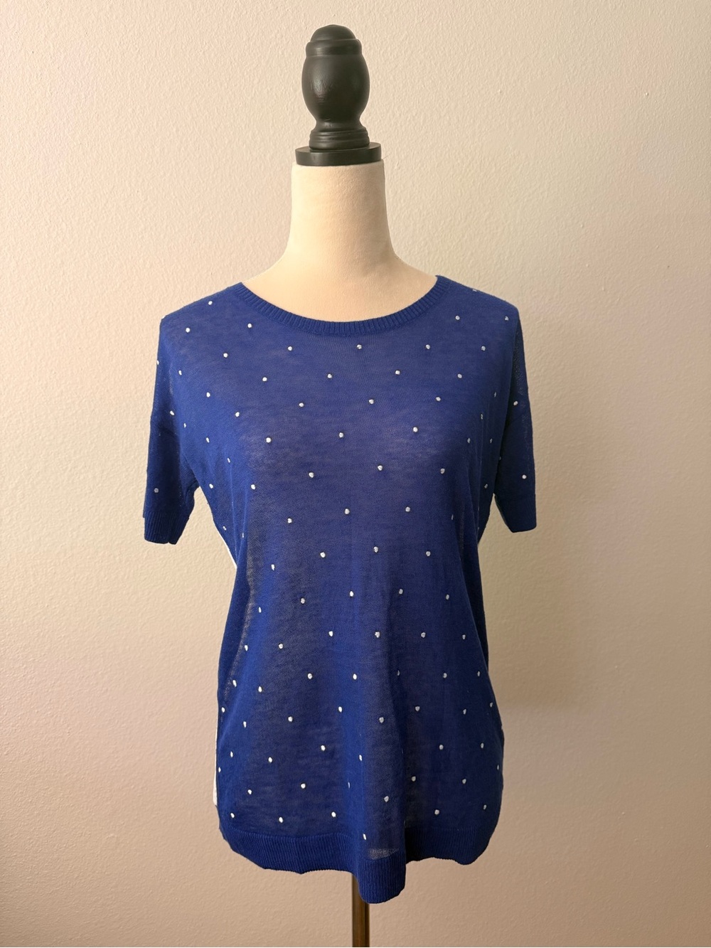 Kensie Royal Blue Short-Sleeve Knit Top with Small Dots